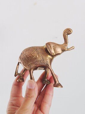 Vintage Brass Elephant Figurine Handcrafted Good Luck Upraised Trunk Up